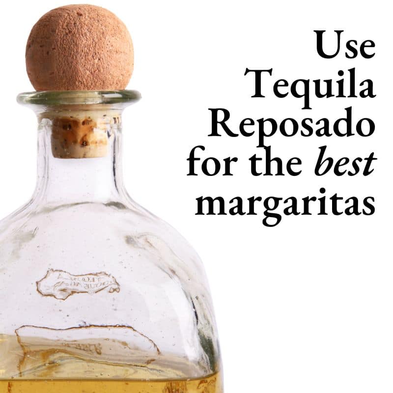 an old bottle of tequila reposado, for the best classic margarita recipe