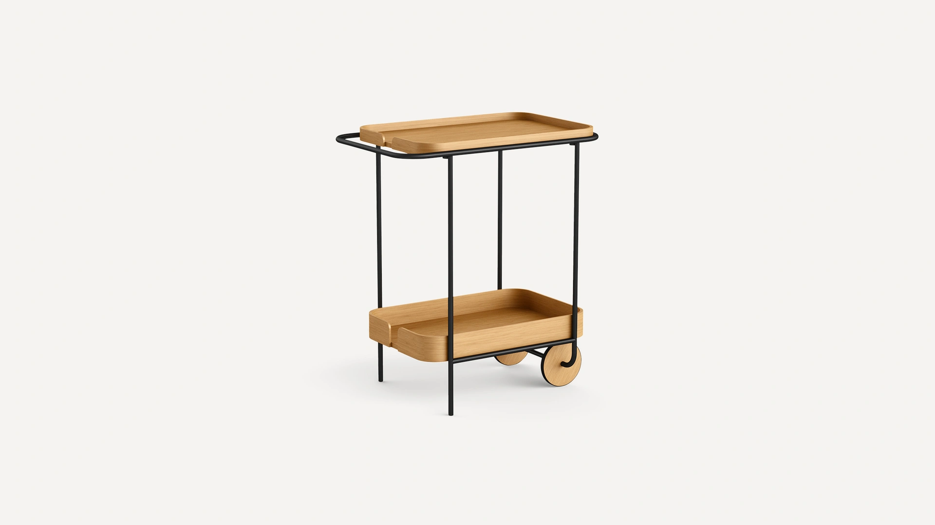 light wood japandi bar cart with 2 tiers