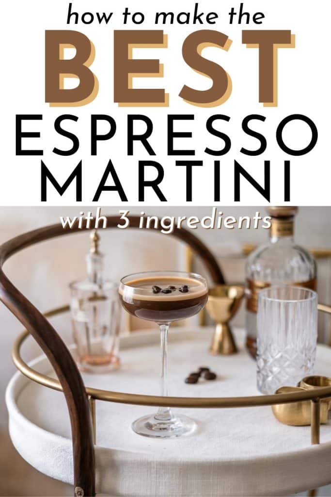 an espresso martini made with vodka and mr black coffee liqueur sits on a bar cart