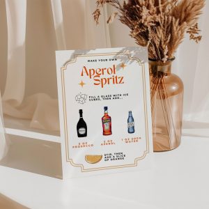 A printable Aperol Spritz recipe card featuring watercolor art, perfect for a DIY spritz station sign.